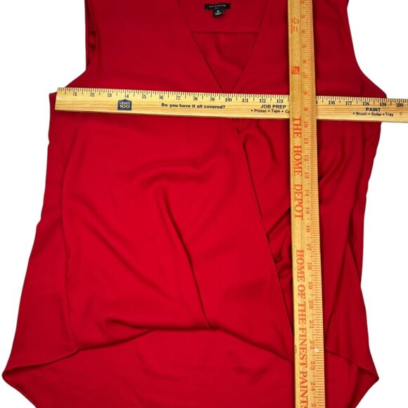 Ann Taylor Red Draped Faux Wrap Blouse Women’s Size M | Sleeveless V-Neck Top - Picture 8 of 8